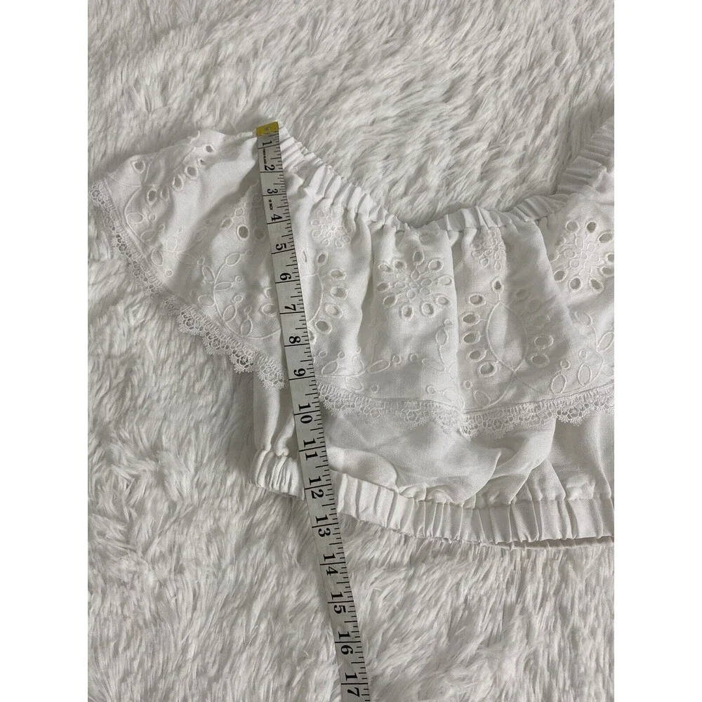 Mi Ami Francesca's White Paula Off The Shoulder Eyelet Ruffle Crop Blouse Size S - Picture 9 of 13